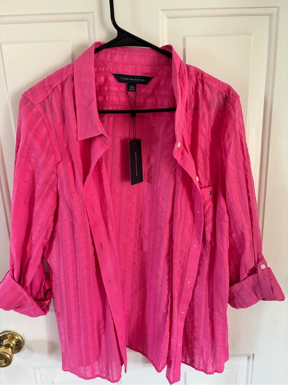 Tommy Hilfiger Women’s Hot Pink Sheer Button-Up Jacket